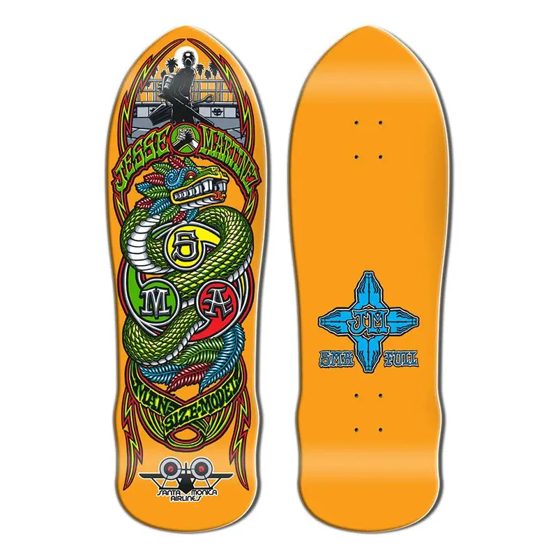 Santa Monica Airlines 9.875" X 31.375" Jesse Martinez Snake Series 4 Orange Dip Skateboard Deck 1