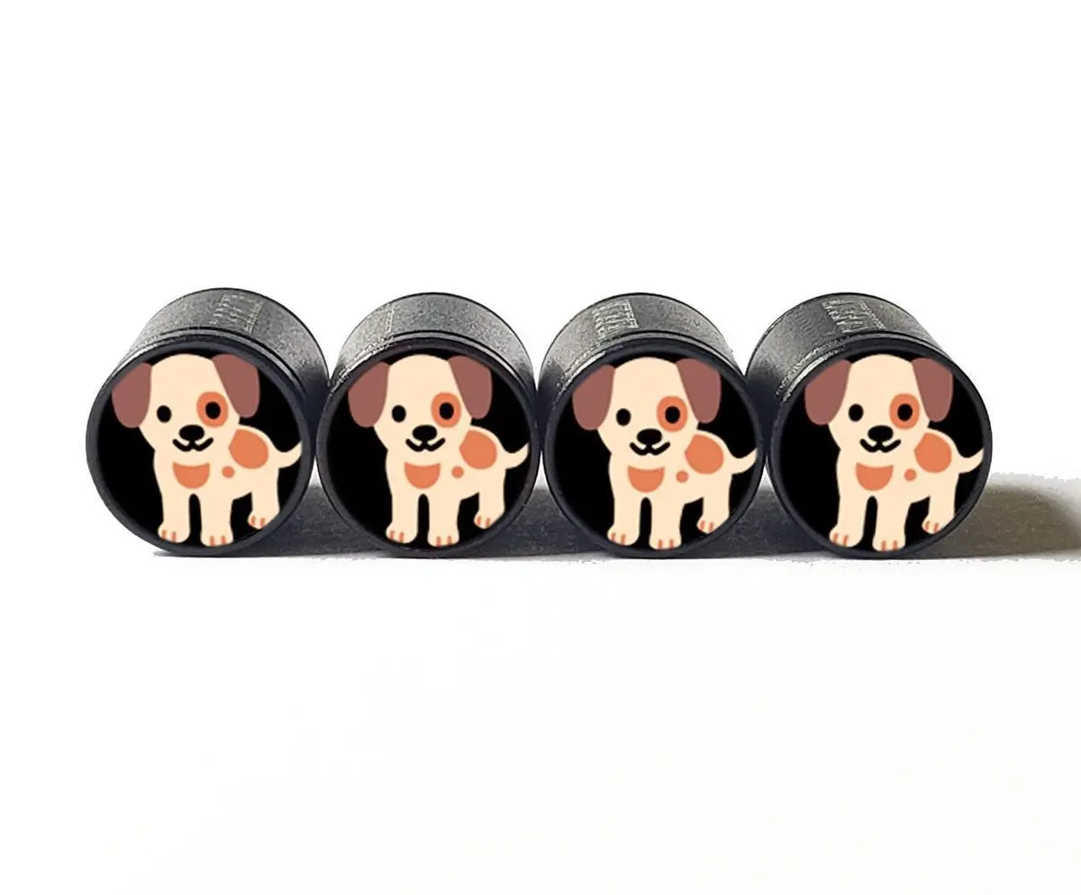 Puppy Dog Doggy Tire Valve Caps - Black Aluminum - Set Of Four 1