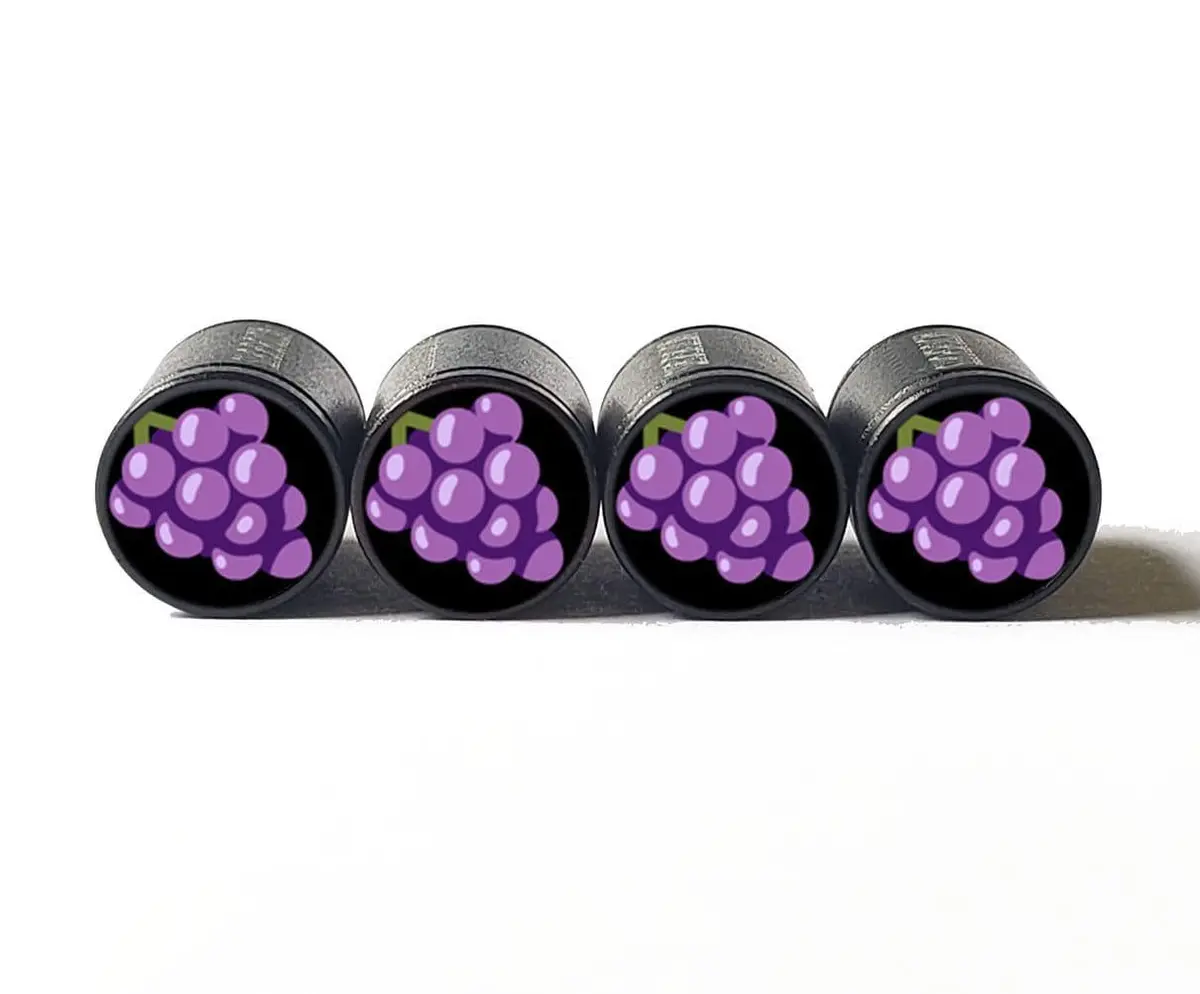 Purple Grapes Emoji Tire Valve Caps - Black Aluminum - Set Of Four 1