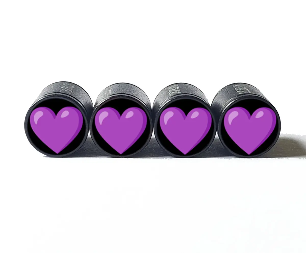 Purple Heart Emoji Tire Valve Caps - Black Aluminum - Set Of Four 1
