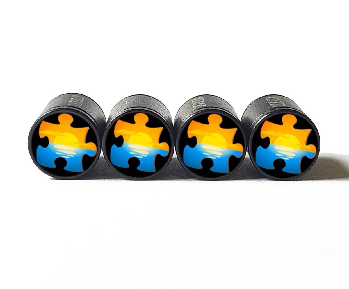 Puzzle Piece Emoji Tire Valve Caps - Black Aluminum - Set Of Four 1