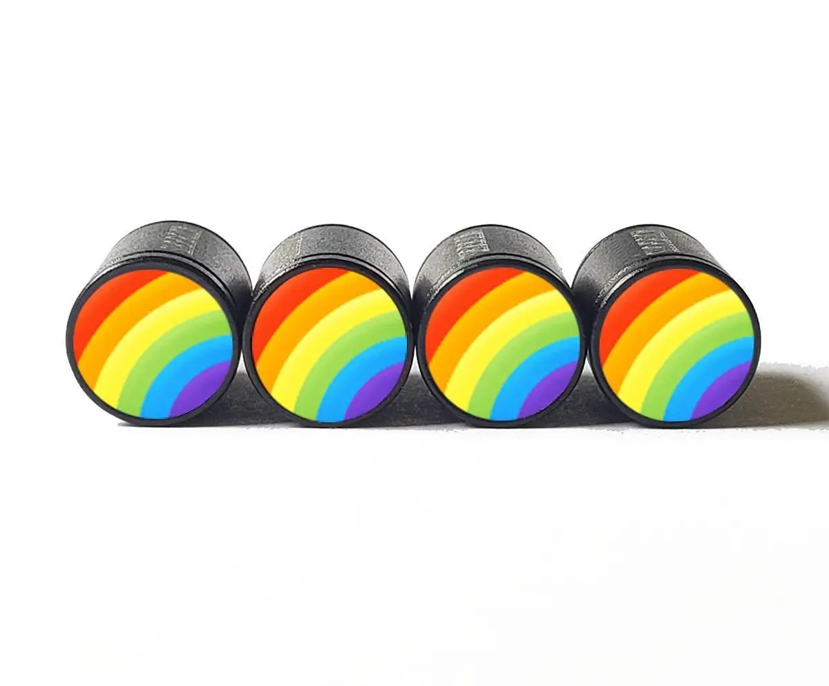 Rainbow Emoji Tire Valve Caps - Black Aluminum - Set Of Four 1