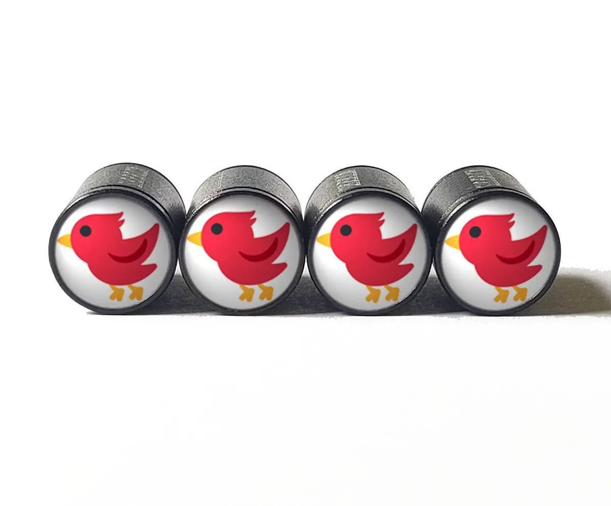 Red Bird Cardinal Tire Valve Stem Caps - Black Aluminum - Set Of Four 1