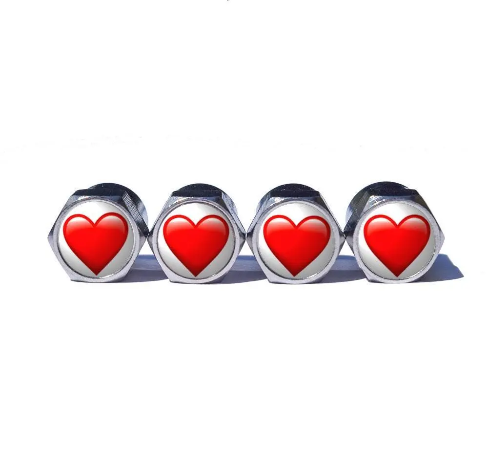 Red Heart Emoji Tire Valve Stem Caps - Chrome Coated - Set Of Four 1