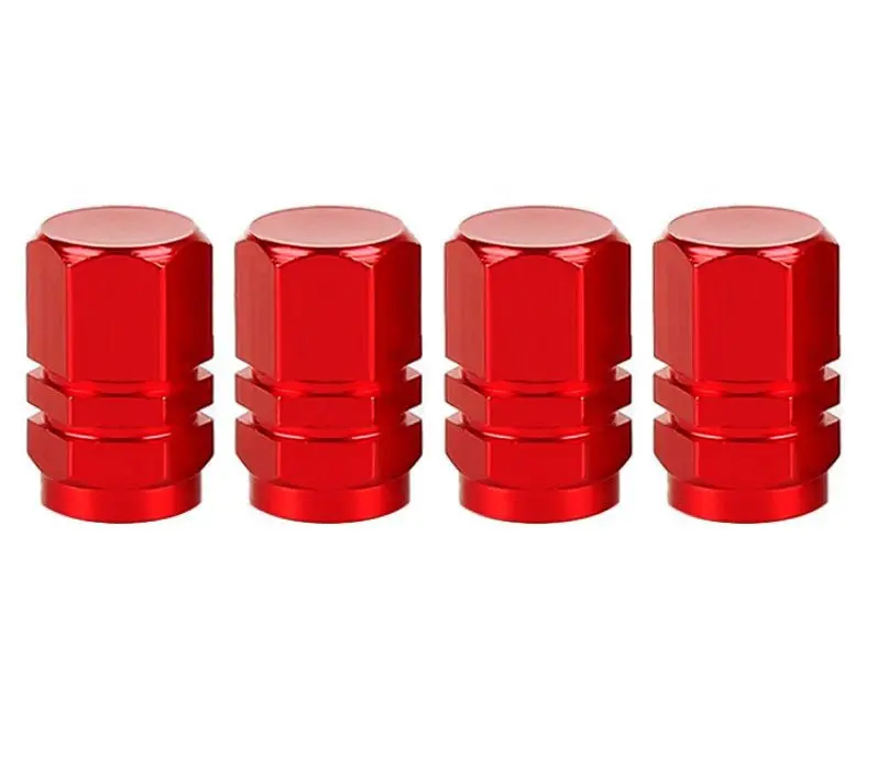 Red Hex Aluminum Tire Valve Caps - Sets Of 4, 8, 12 Or 20 - Universal, Fits On All Vehicles 1