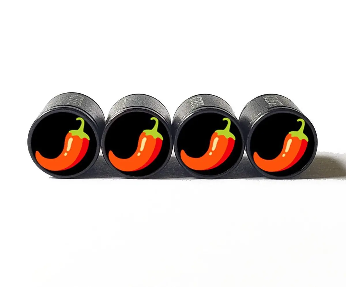 Red Hot Chili Pepper Tire Valve Caps - Black Aluminum - Set Of Four 1