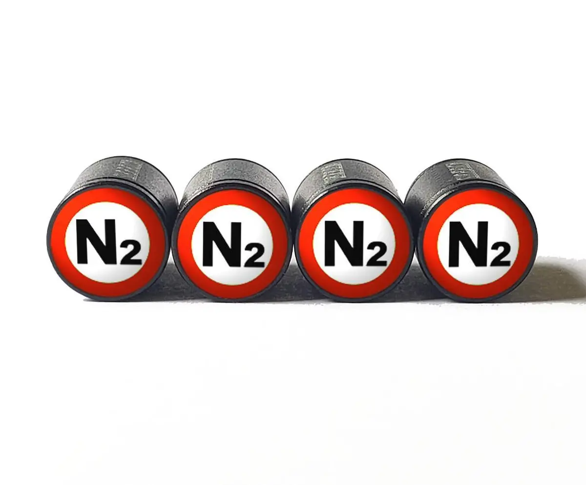 Red N2 Nitrogen Tire Valve Caps (Style 2) - Black Aluminum - Universal 1