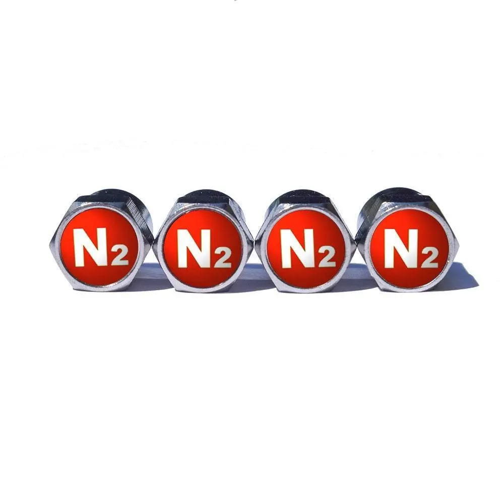 Red N2 Nitrogen Tire Valve Stem Caps - Chrome Coated - Type 1 1