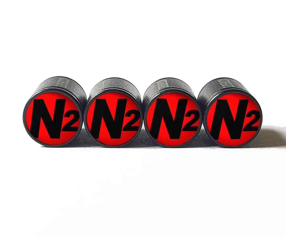 Red With Black N2 Nitrogen Tire Valve Caps - Black Aluminum - Universal 1