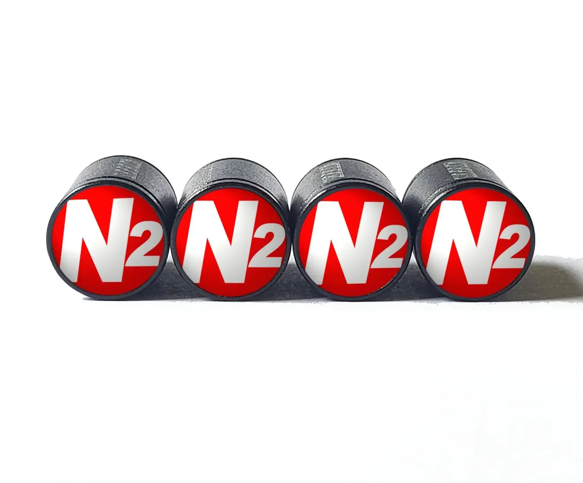 Red With White N2 Nitrogen Tire Valve Stem Caps - Universal 1