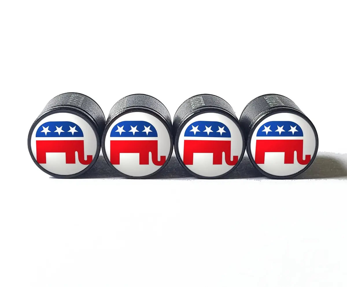 Republican Party Gop Tire Valve Caps - Black Aluminum - Set Of Four 1