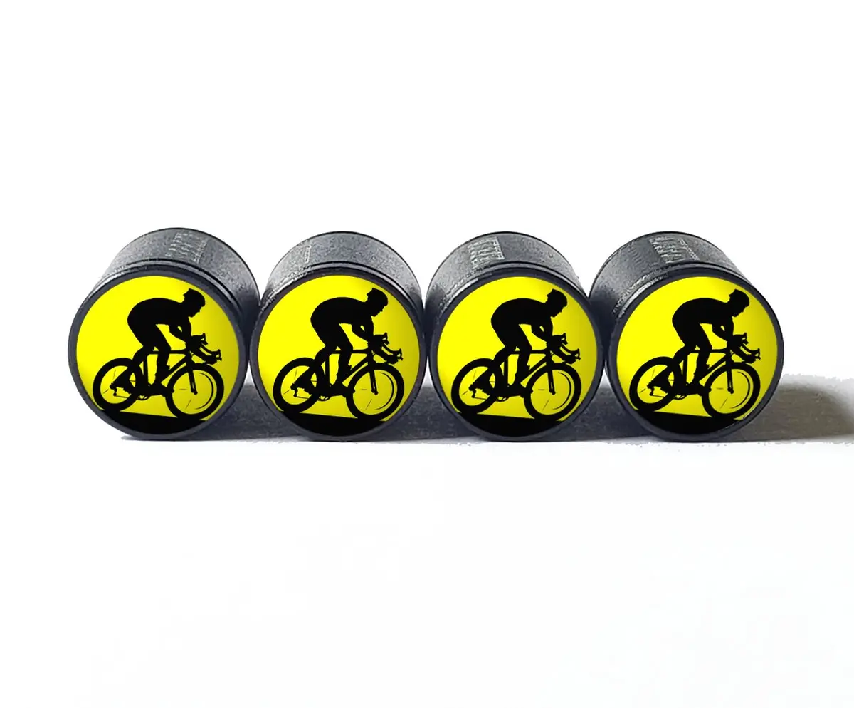 Road Bicycle Rider Tire Valve Caps - Black Aluminum - Set Of Four 1