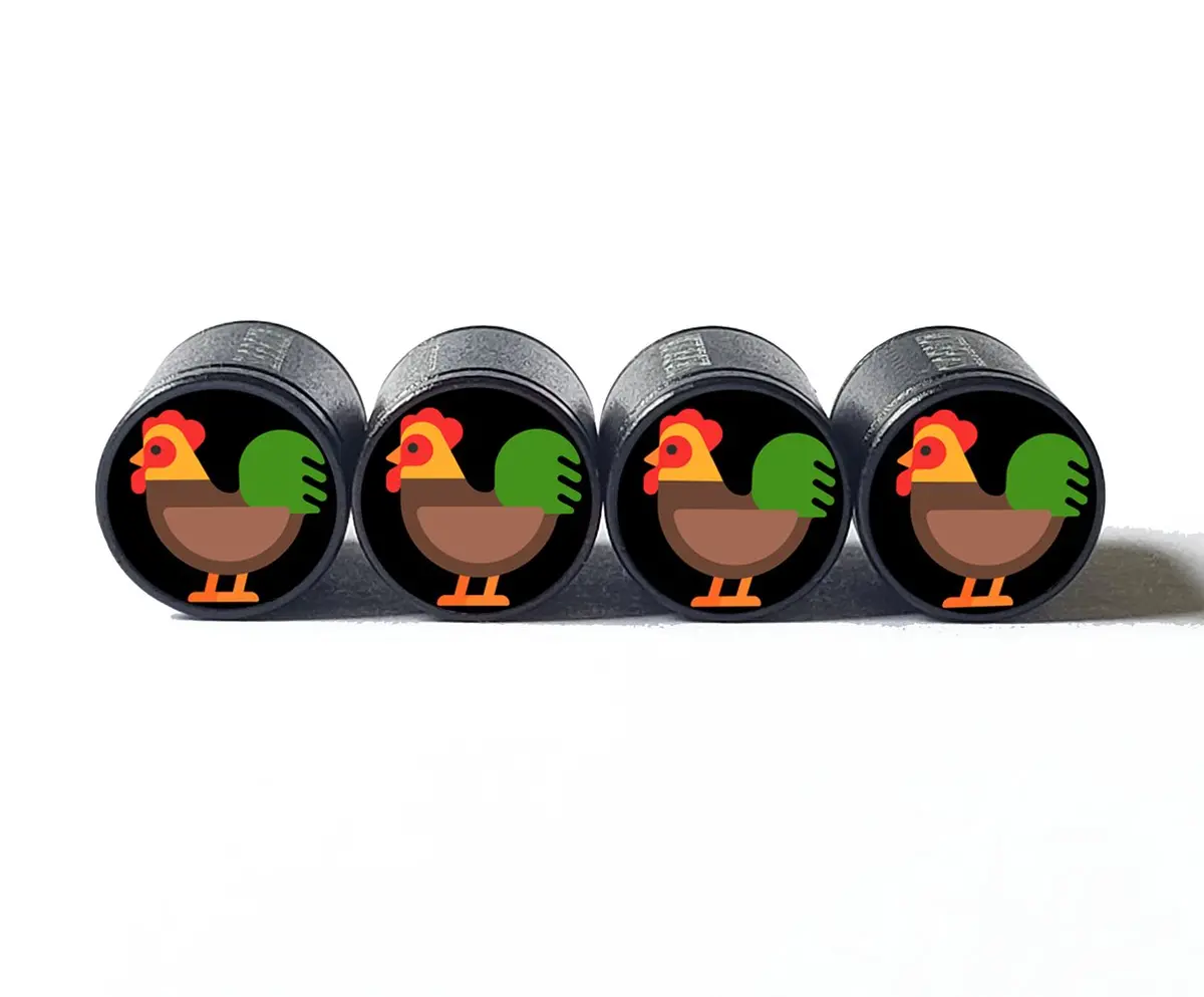 Rooster Tire Valve Caps - Black Aluminum - Set Of Four 1