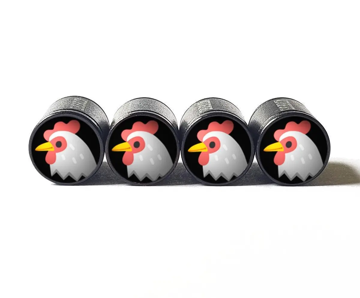 Rooster Chicken Head Emoji Tire Valve Caps - Black Aluminum - Set Of Four 1
