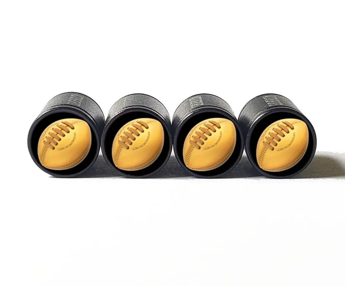 Rugby Ball Emoji Tire Valve Caps - Black Aluminum - Set Of Four 1