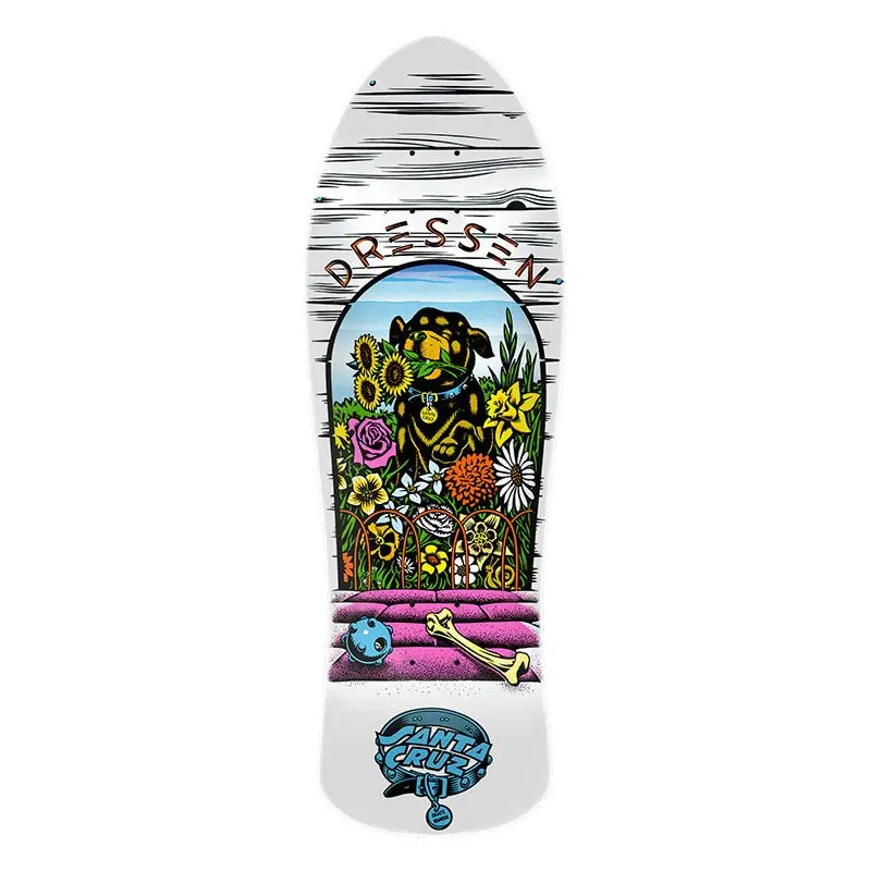 Santa Cruz 9.5" Dressen Pup Reissue White Skateboard Deck 1