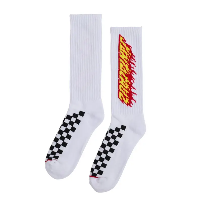 Santa Cruz Skateboards Check Ringed Flamed Dot White Mens Crew Socks 1Pr 1