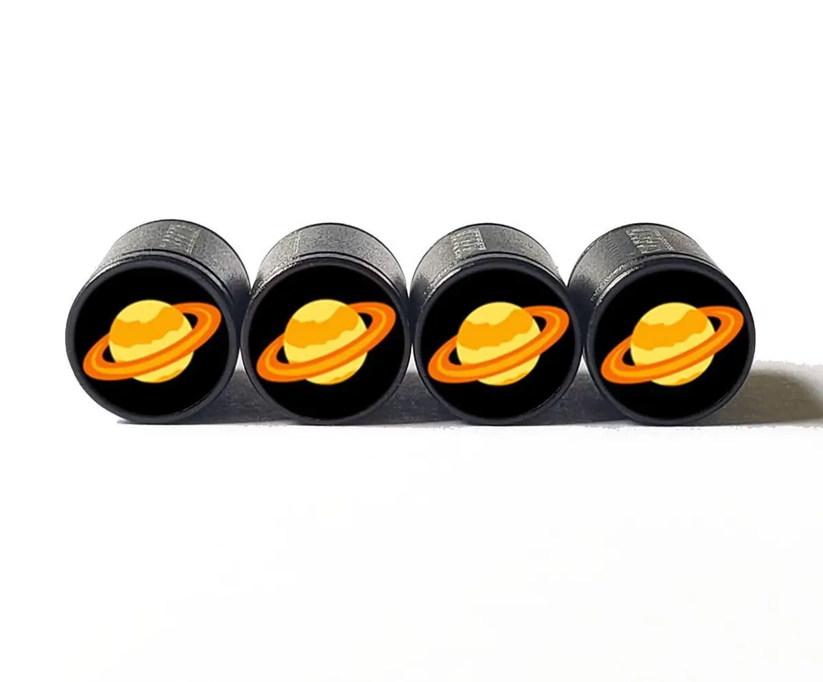 Saturn Planet Tire Valve Stem Caps - Black Aluminum - Set Of Four 1