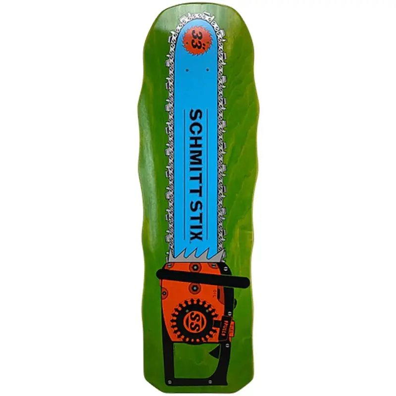 Schmitt Stix 10" X 33" Chainsaw Lime Stain Skateboard Deck 1