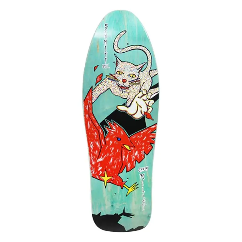 Schmitt Stix 9.5" X 30" Chris Miller Cat Bird (Turquoise Stain) Skateboard Deck 1
