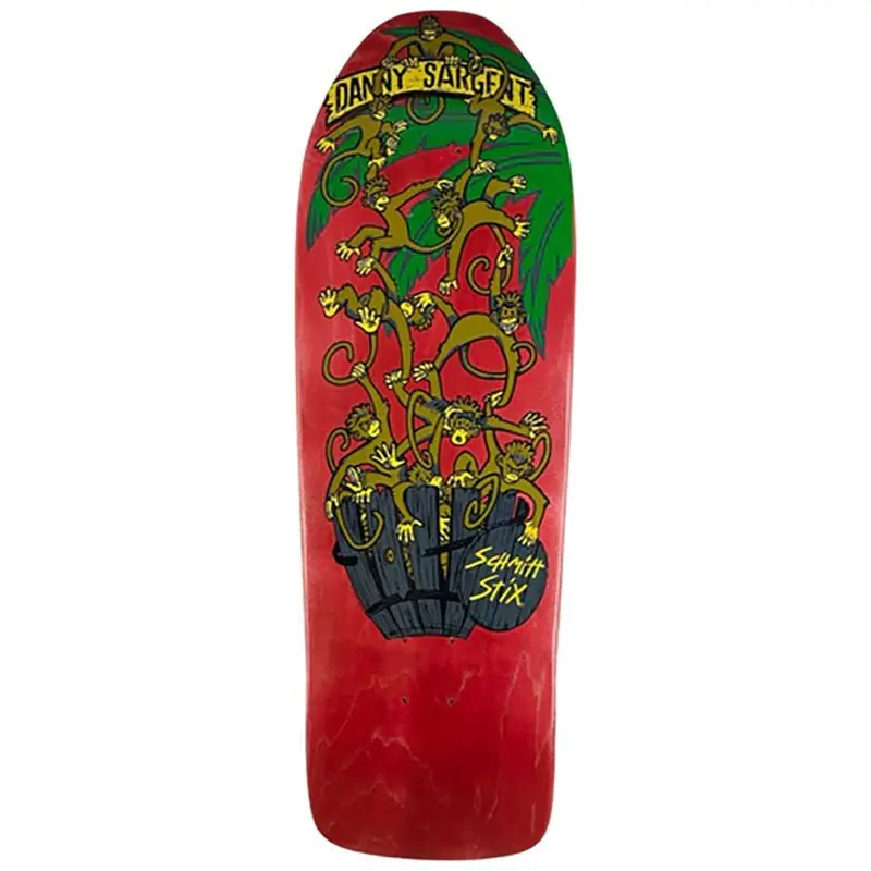 Schmitt Stix 9.75" X 31.25" Red Stain  Danny Sargent Barrel Of Monkeys Skateboard Deck 1