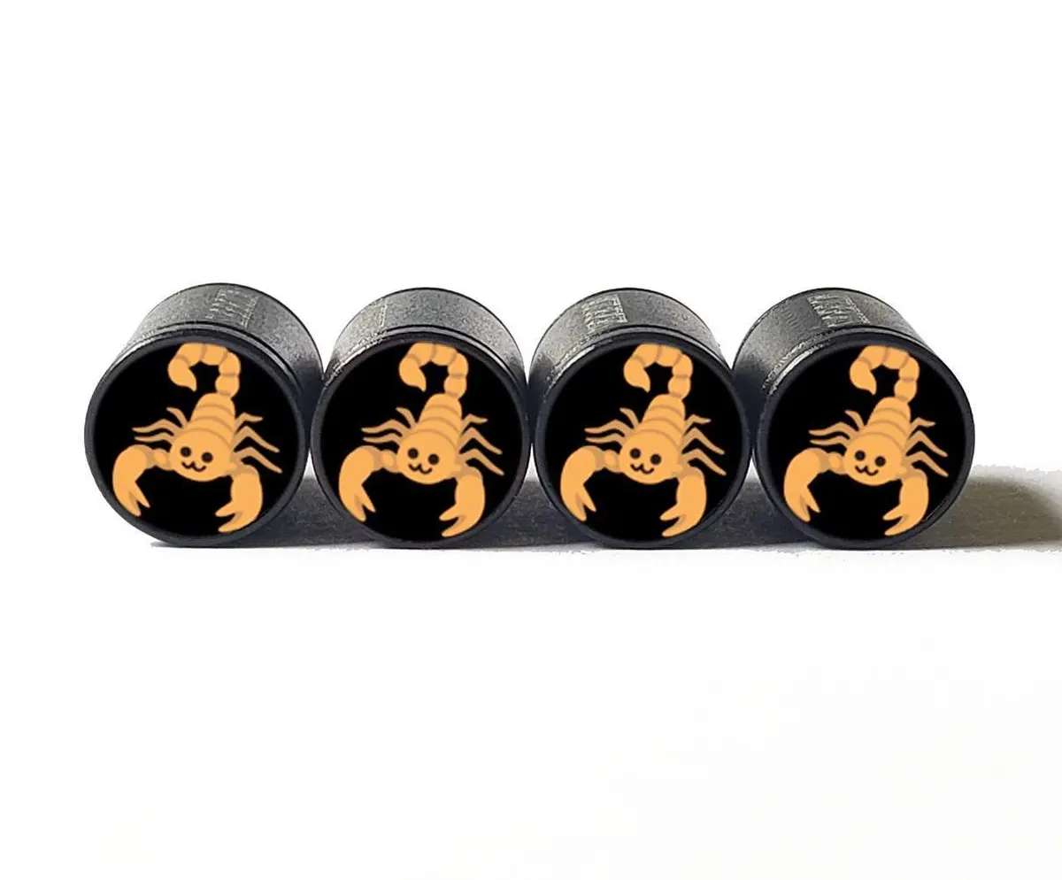 Scorpion Emoji Tire Valve Stem Caps - Black Aluminum - Set Of Four 1