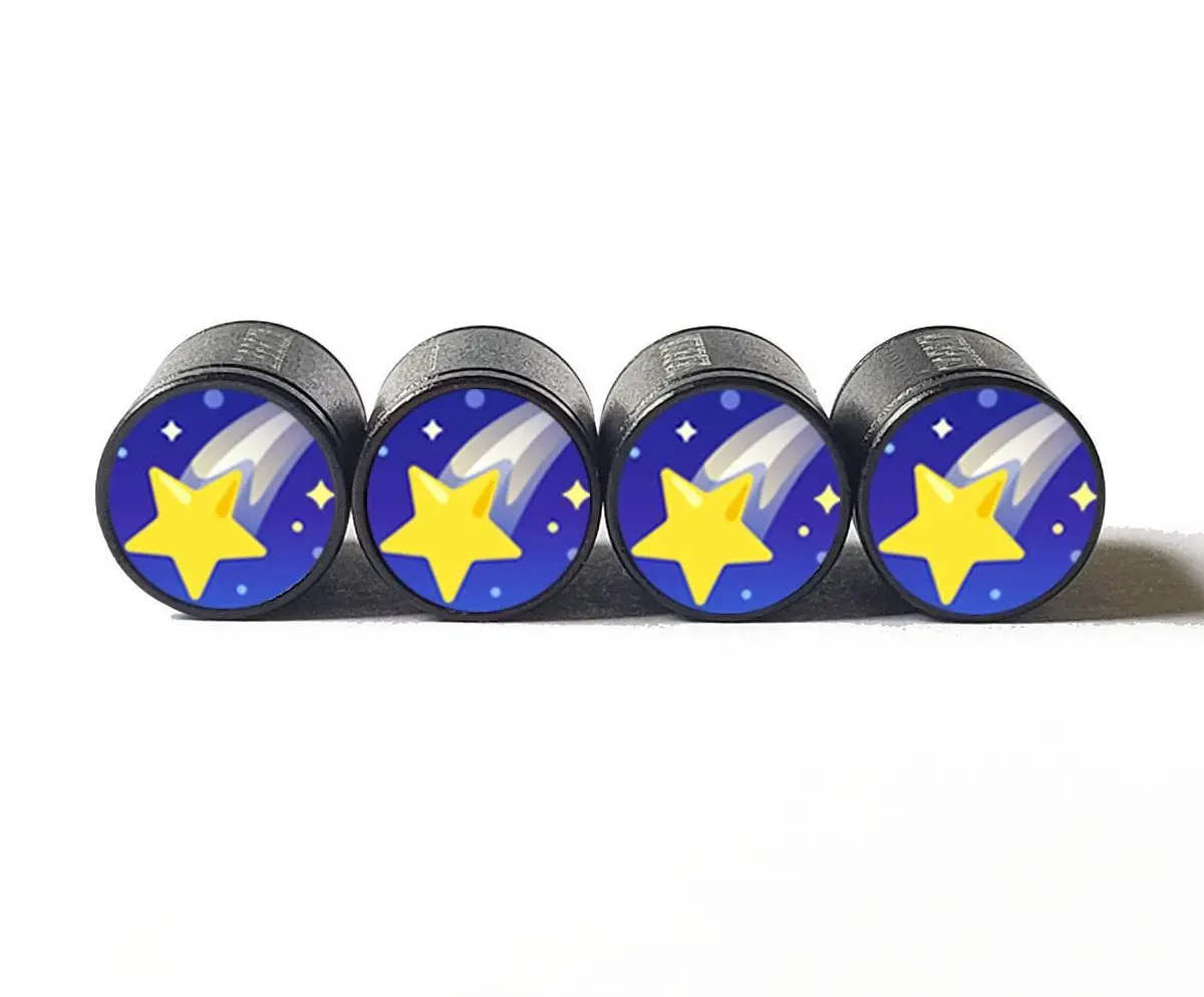 Shooting Star Emoji Tire Valve Caps - Black Aluminum - Set Of Four 1