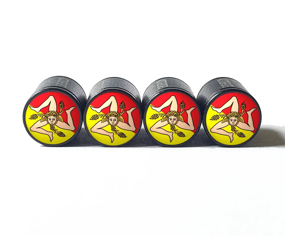 Sicily Sicilian Flag Tire Valve Stem Caps - Black Aluminum - Set Of Four 1