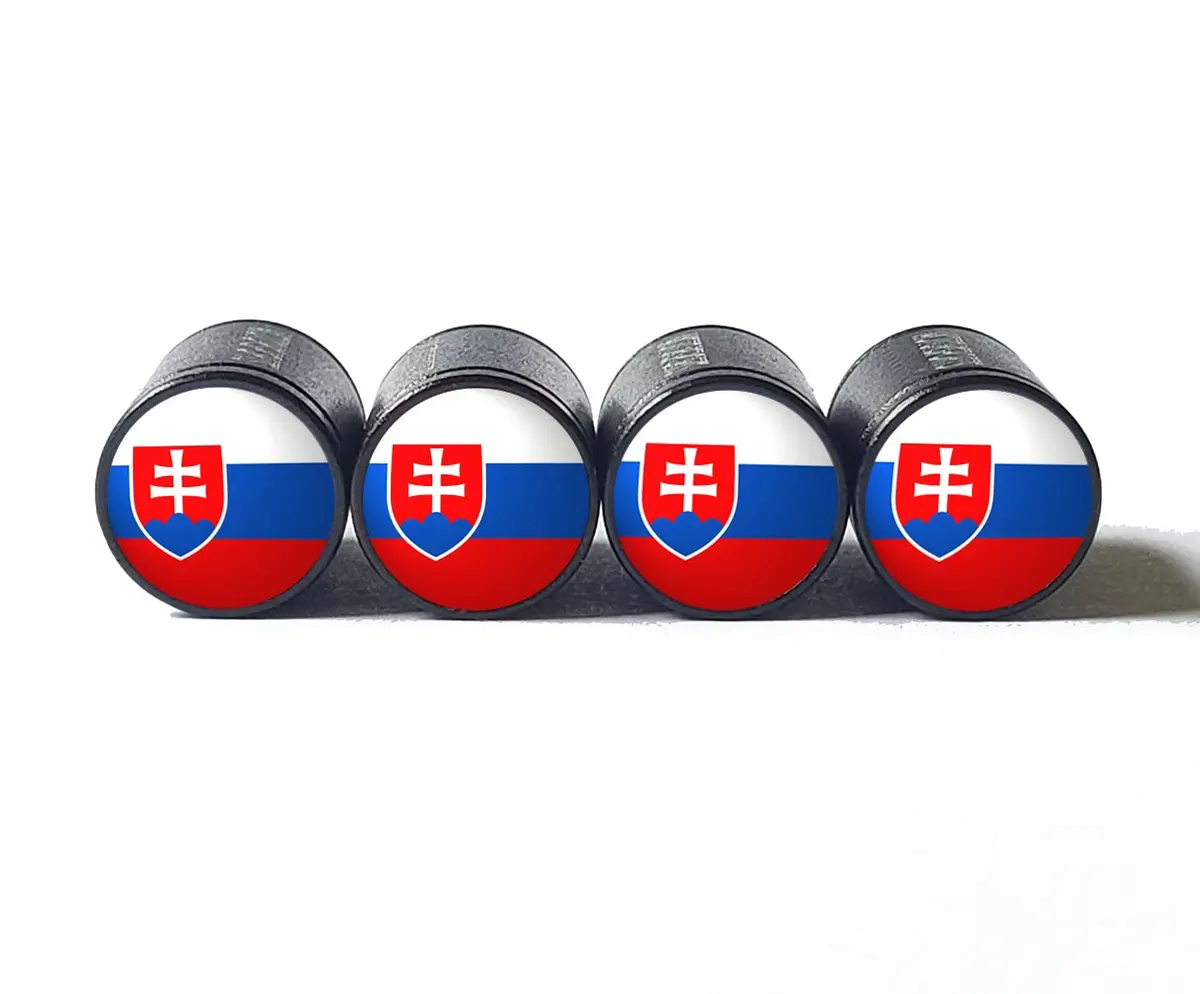 Slovak Slovakia Flag Tire Valve Caps - Black Aluminum - Set Of Four 1