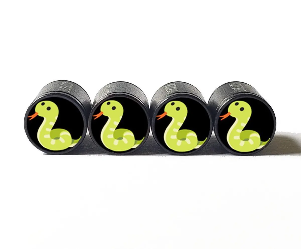 Snake Emoji Tire Valve Caps - Black Aluminum - Set Of Four 1