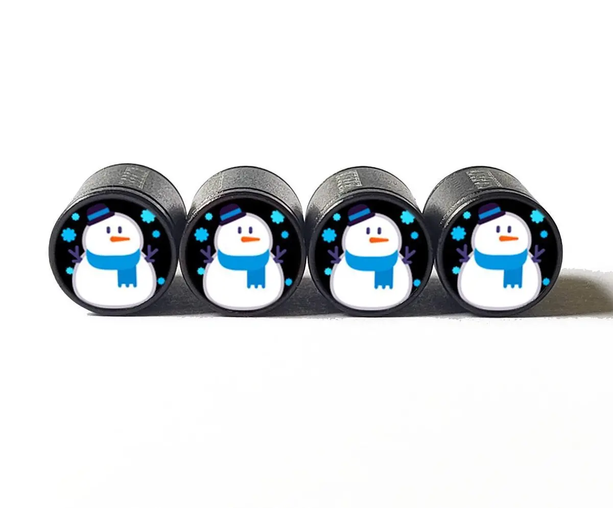 Snowman Emoji Tire Valve Stem Caps - Black Aluminum - Set Of Four 1