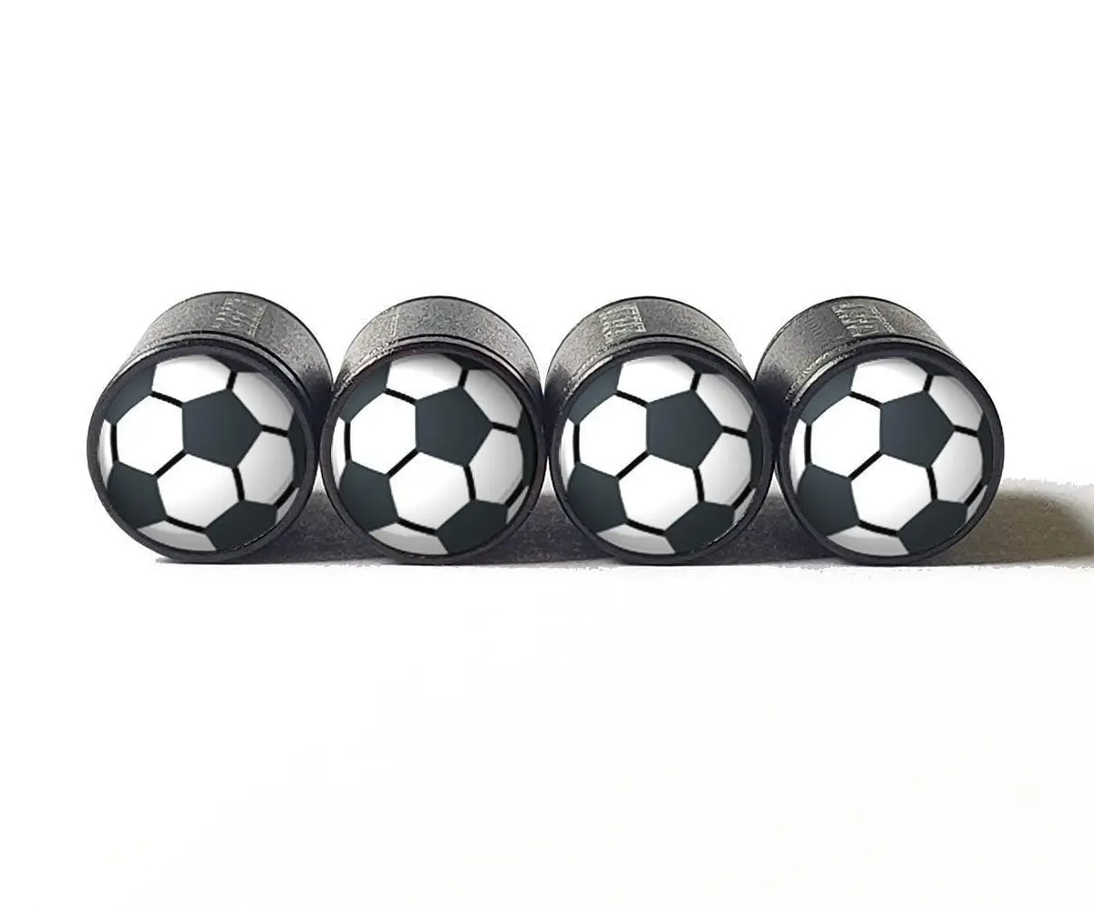 Soccer Ball Emoji Tire Valve Caps - Black Aluminum - Set Of Four 1