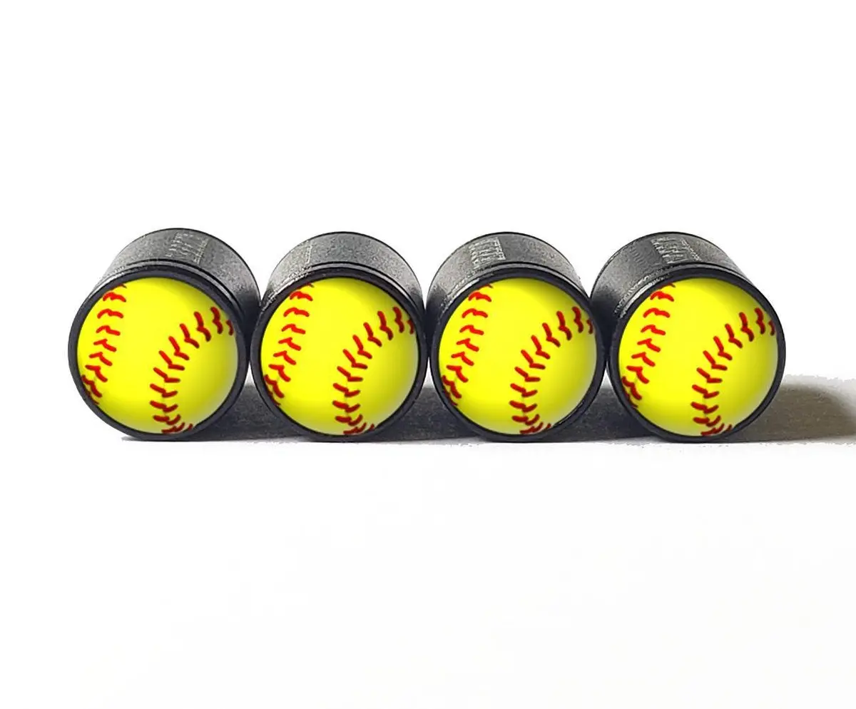 Softball Tire Valve Caps - Black Aluminum - Set Of Four 1