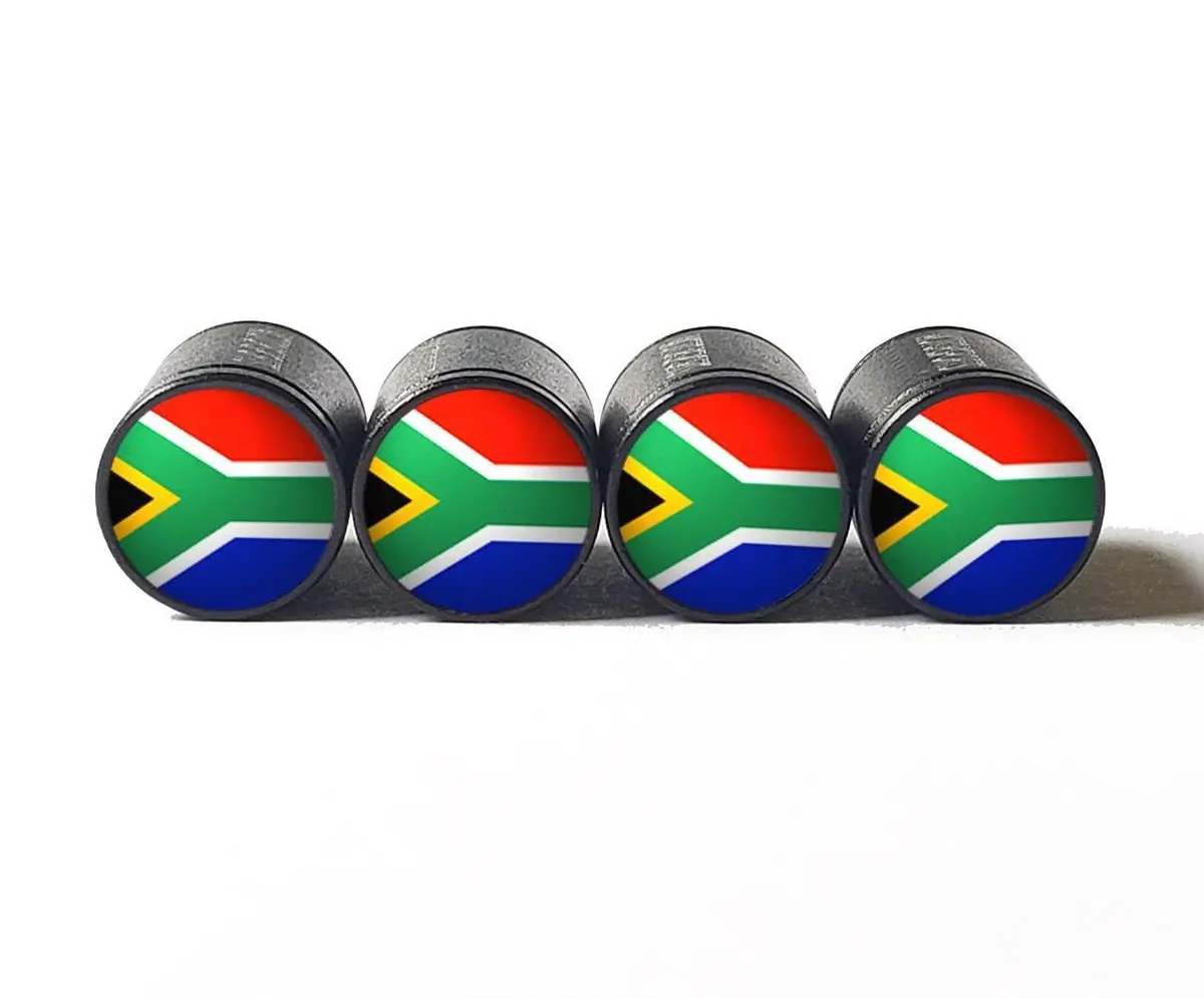 South Africa Flag Tire Valve Caps - Black Aluminum - Set Of Four 1