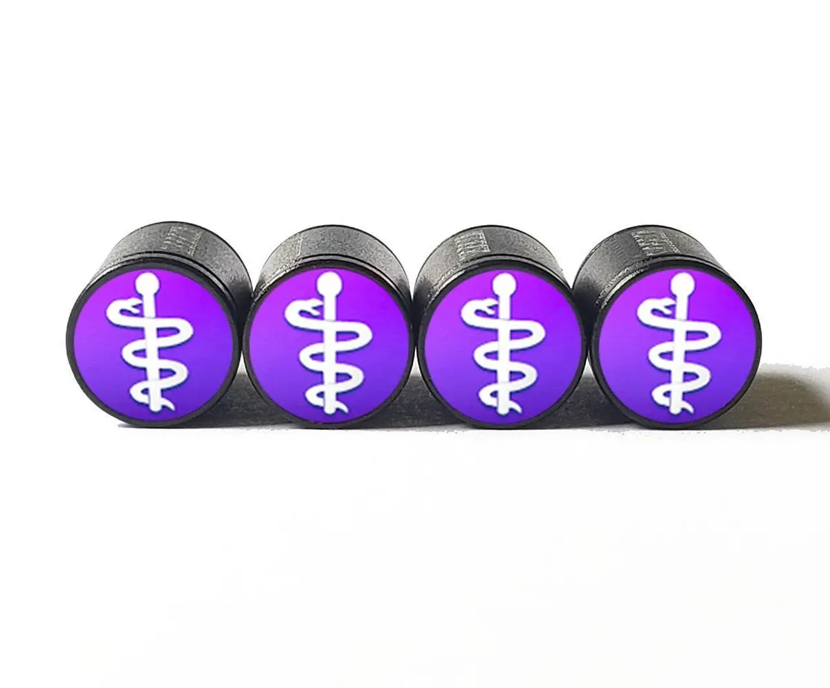 Staff Of Aesculapius Tire Valve Caps - Black Aluminum - Set Of Four 1
