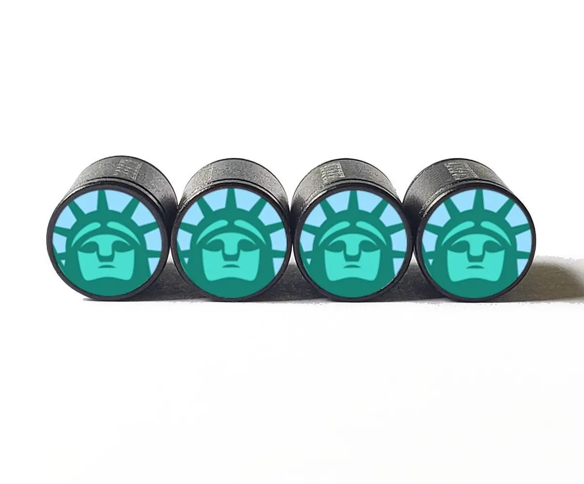 Statue Of Liberty Emoji Tire Valve Caps - Black Aluminum - Set Of Four 1