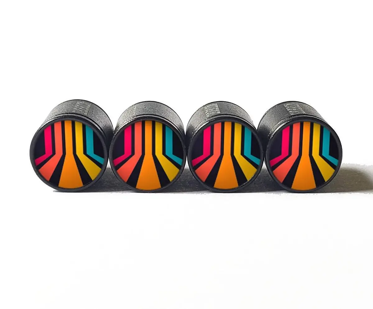 Stripe Design (Style 1) Tire Valve Caps - Black Aluminum - Set Of Four 1