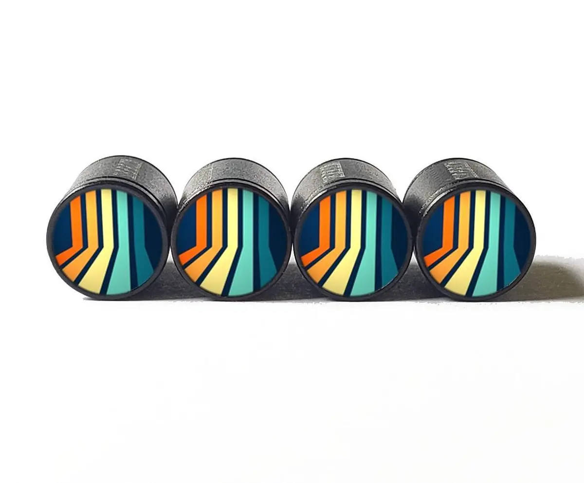 Stripe Design (Style 2) Tire Valve Caps - Black Aluminum - Set Of Four 1