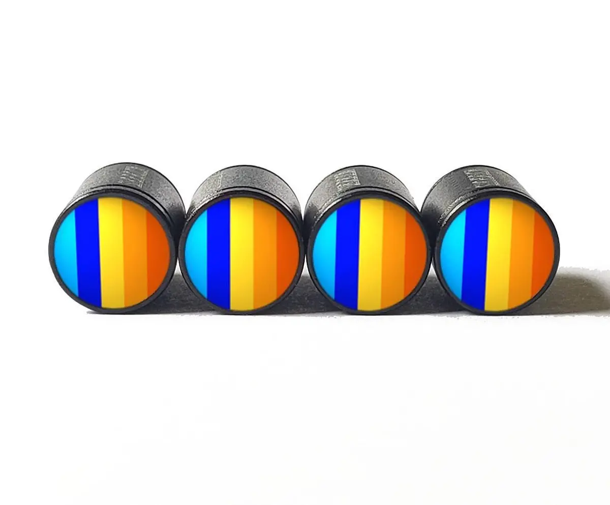 Stripe Design (Style 3) Tire Valve Caps - Black Aluminum - Set Of Four 1