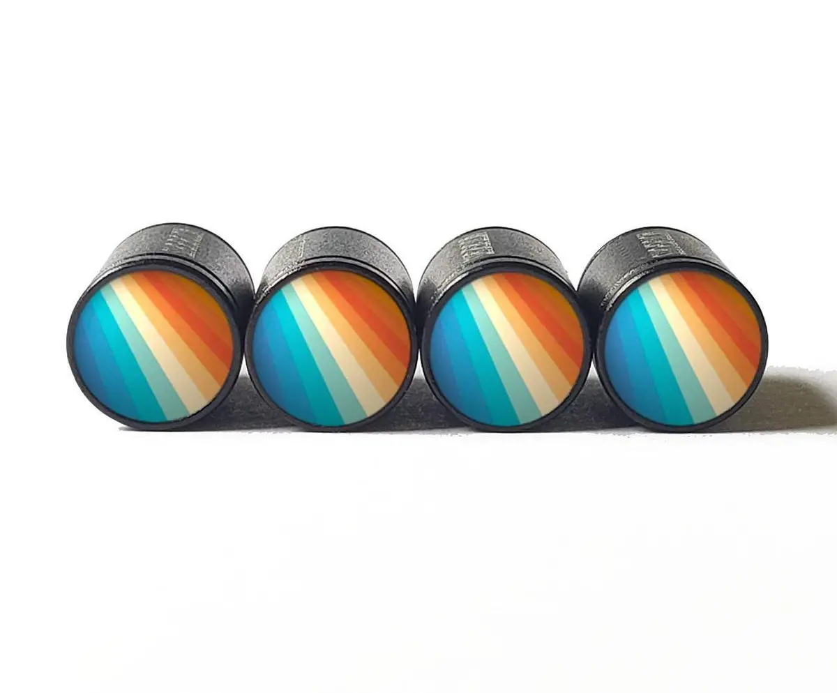 Stripe Design (Style 5) Tire Valve Caps - Black Aluminum - Set Of Four 1