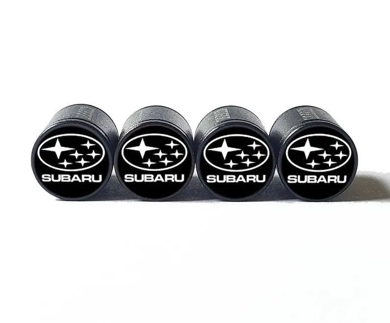 Subaru Logo (Style 1) Tire Valve Caps - Black Aluminum - Set Of Four 1