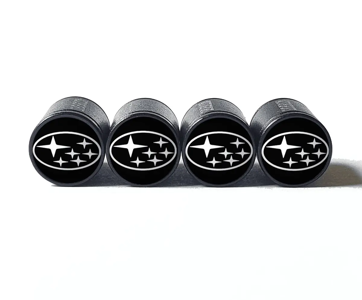 Subaru Logo (Style 2) Tire Valve Caps - Black Aluminum - Set Of Four 1