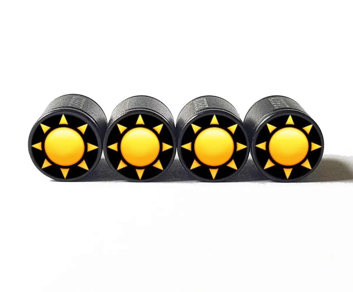 Sun Sunshine Emoji Tire Valve Caps - Black Aluminum - Set Of Four 1