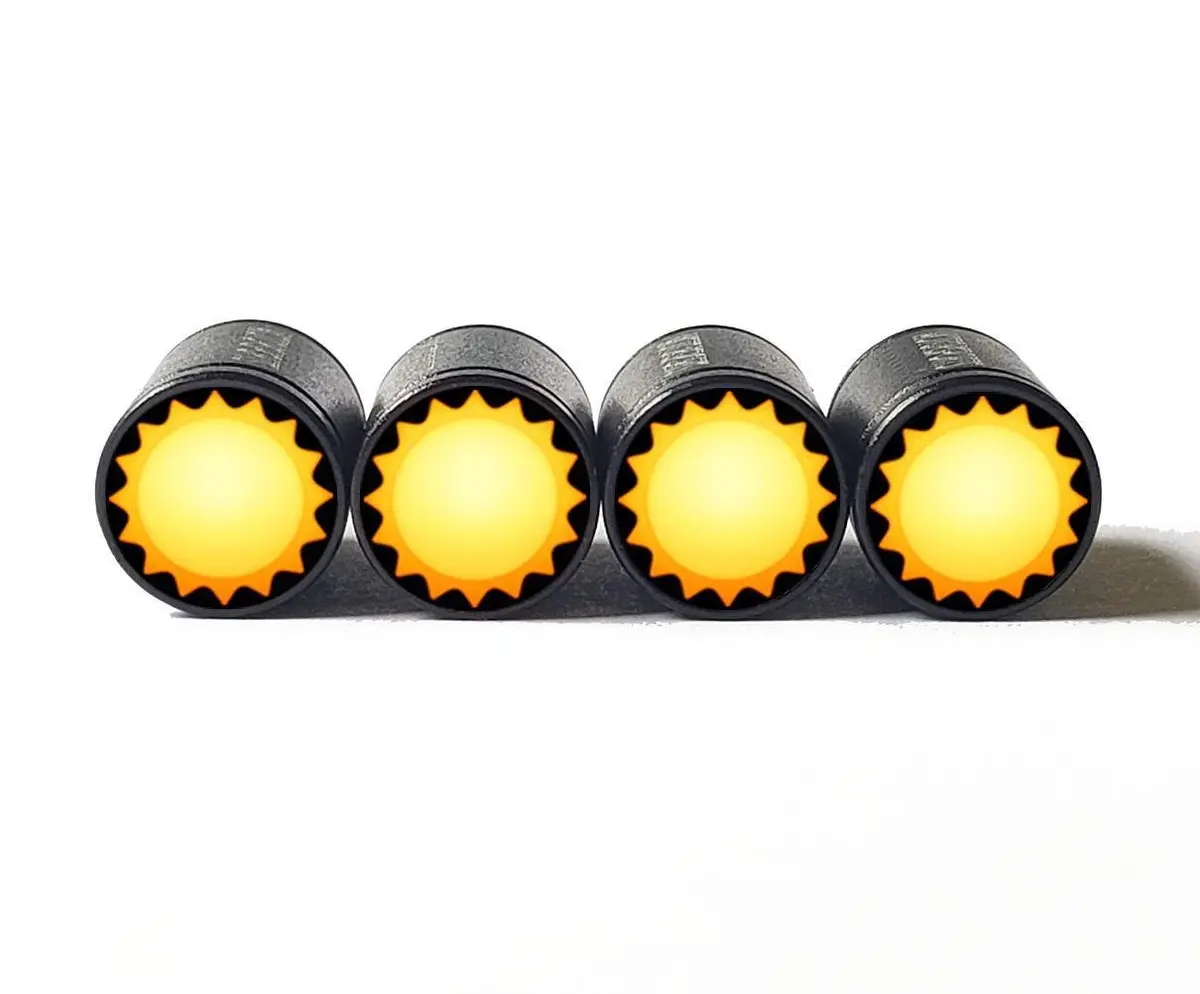 Sun Sunshine Sunny Emoji Tire Valve Caps - Black Aluminum - Set Of 4 1