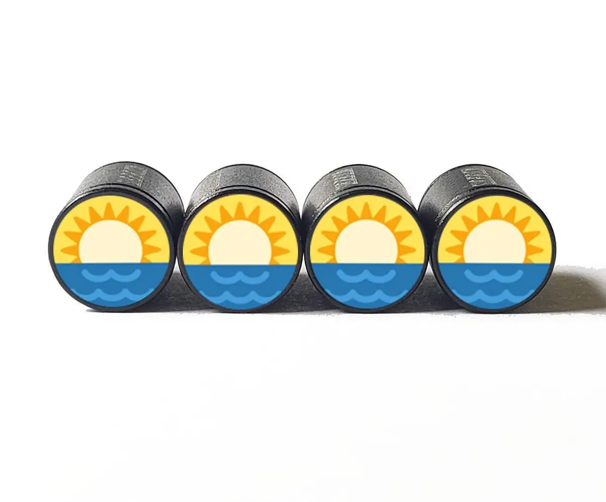 Sunrise Sunset Emoji Tire Valve Caps - Black Aluminum - Set Of Four 1