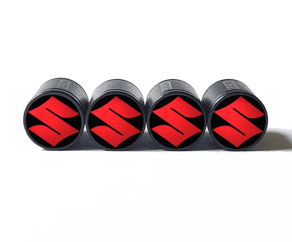 Suzuki Logo Tire Valve Caps - Black Aluminum - Set Of Four 1
