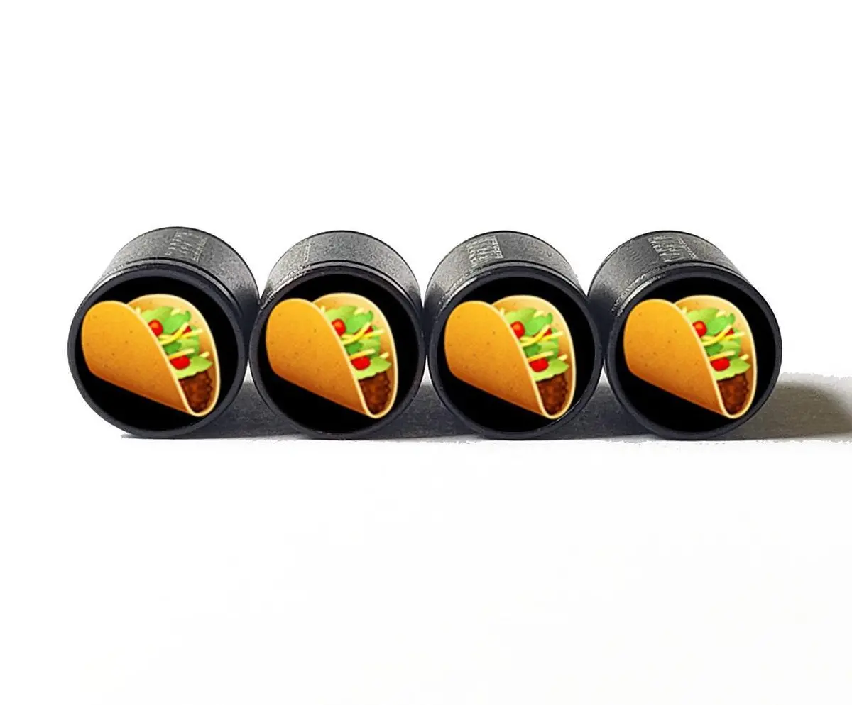 Taco Tire Valve Caps - Black Aluminum - Set Of Four 1