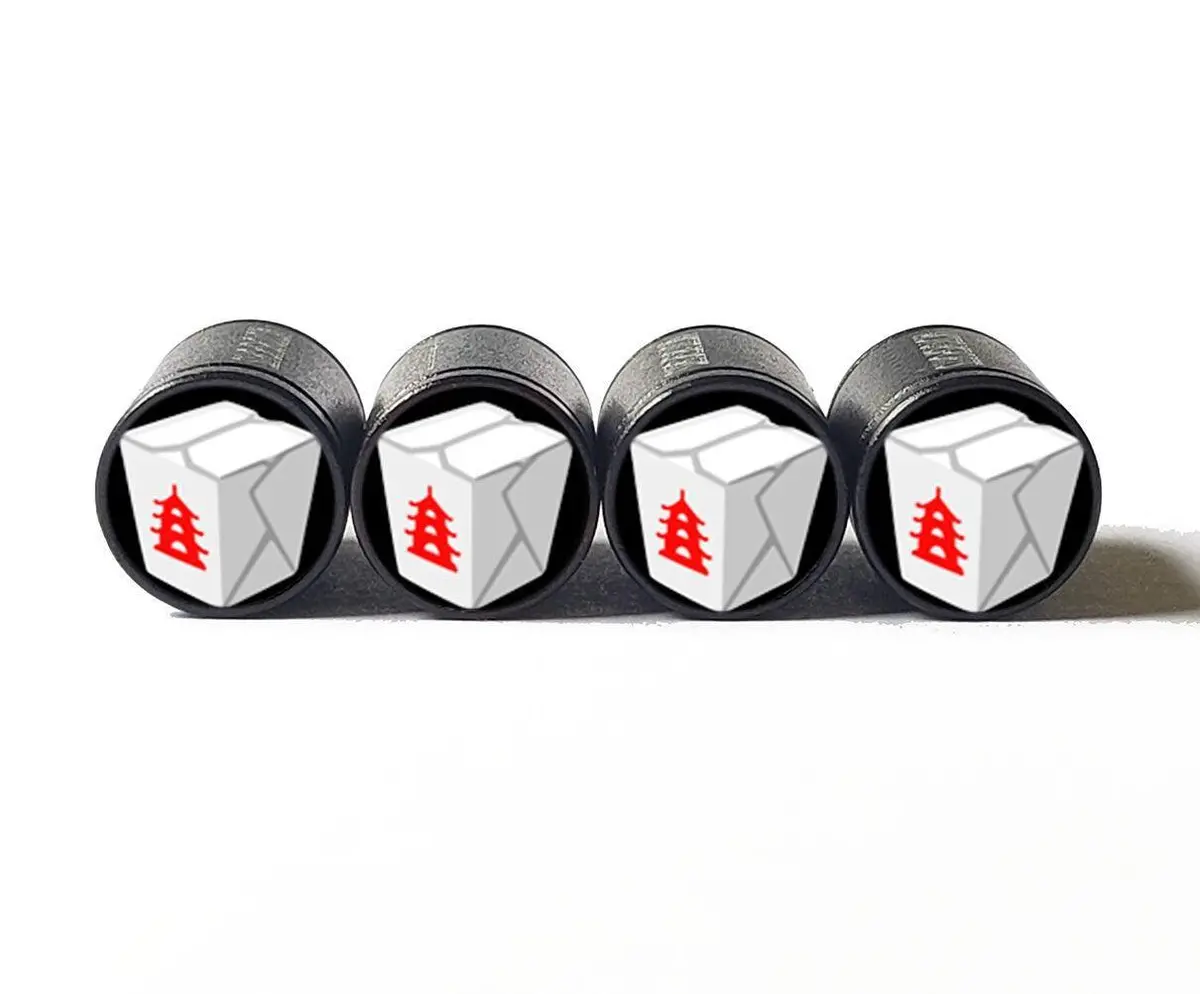 Takeout Box Emoji Tire Valve Stem Caps - Black Aluminum - Set Of Four 1