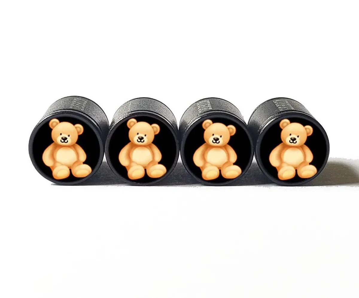 Teddy Bear Tire Valve Caps - Black Aluminum - Set Of Four 1