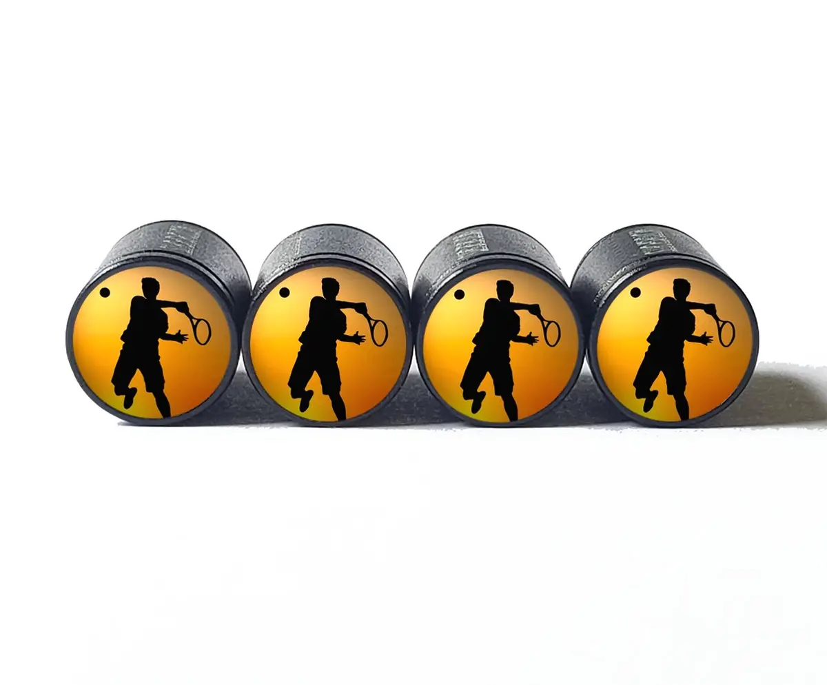Tennis Player Tire Valve Stem Caps - Black Aluminum - Set Of Four 1